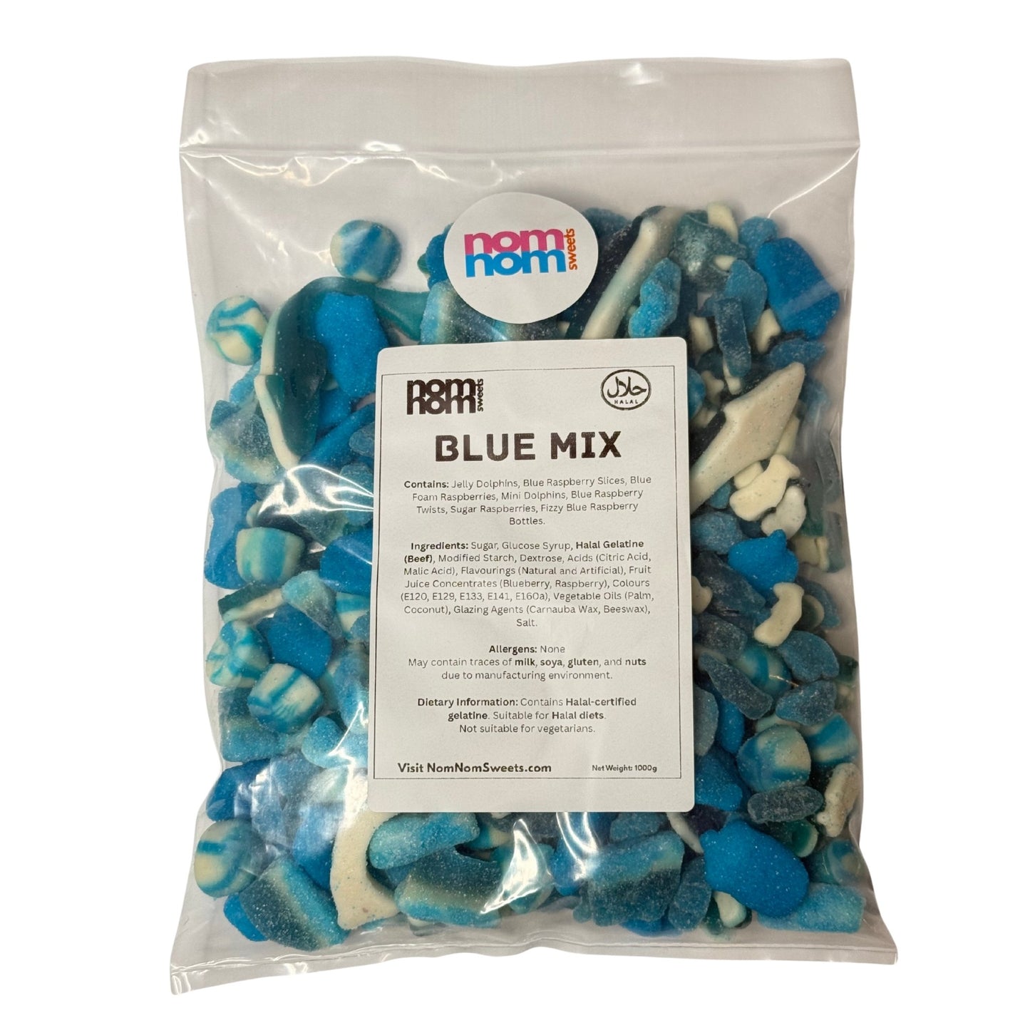 Blue Mix 1kg Sweet Bag – Blue raspberry and jelly sweets by NomNom Sweets